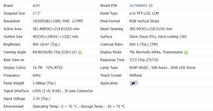 G173HW01 V0 100% Original Nuevo Módulo LCD Industrial de 17.3 Pulgadas 1920*1080 400nits Pantallas LCD Pantalla TFT - Product Image 3
