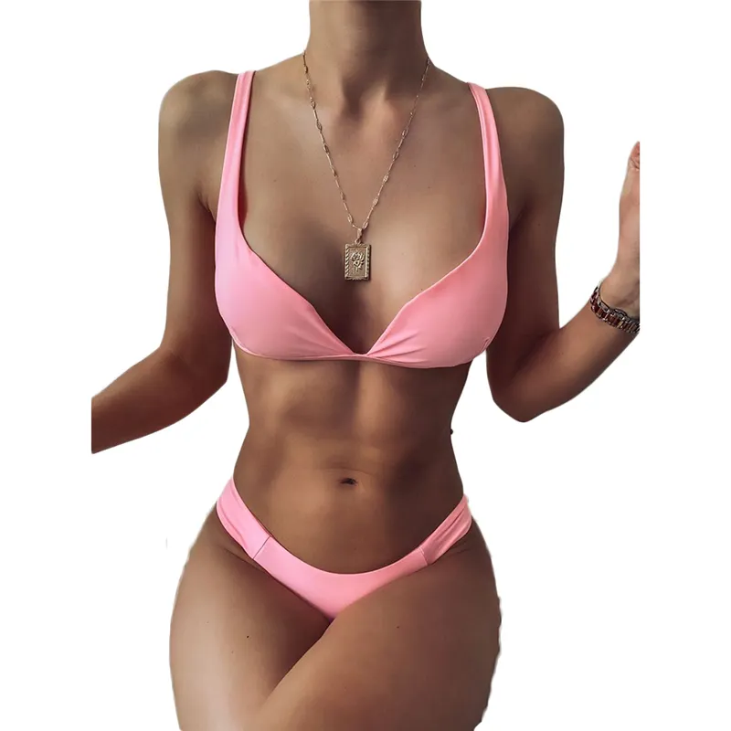 Bikini brasileño acolchado rosa 2020