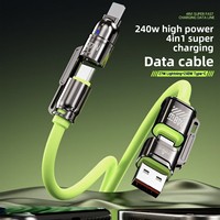 Kabel Data Ponsel 240W Bullet Head 4in1 1m/1.5m Daya Tinggi Pengisian Super Cepat Konektor Paduan Seng Tipe C
