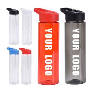 Custom logo Eco Friendly 24oz Gym Drink Sport Transparent Plastic Water Bottle 710ml 2 in 1 With Straw and Handle Lid BPA Free - Product Image 1