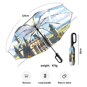 branded umbrella with logo Custom Pattern 23 Inch 10 Rib Inverted Folding Umbrella Sun Rain Protection Travel Use - Product Image 6