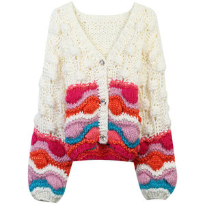 Jersey largo de punto de primavera con logotipo personalizado de <span class=keywords><strong>lana</strong></span> de mohair y alpaca con patrón abrigo de invierno para <span class=keywords><strong>mujer</strong></span> - Product Image 2