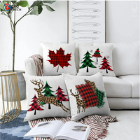 Housse de coussin décorative double face en lin, velours, coton et satin imprimé, personnalisée OEM, pour canapé extérieur, thème Noël
