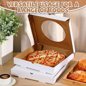 Boîtes à pizza ondulées avec fenêtre transparente, contenants carrés blancs à emporter pour la cuisson, récipients jetables pour la présentation des aliments - Product Image 6
