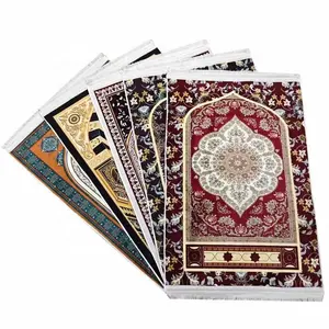 Tappeto da preghiera islamico colorato in velluto all'ingrosso, tappetino da preghiera semplice, tappetini da preghiera per bambini adulti