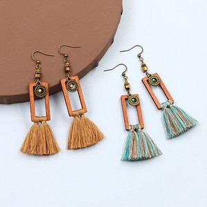 Bohemian Wooden Tassel <b>Drop</b> Earrings Antique <b>Bronze</b> Plated For Women Party Fashion Jewelry - Product Image 1