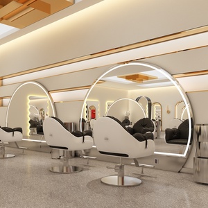 <span class=keywords><strong>Grand</strong></span> <span class=keywords><strong>miroir</strong></span> <span class=keywords><strong>de</strong></span> sol semi-circulaire simple face ou double face pour salons <span class=keywords><strong>de</strong></span> <span class=keywords><strong>coiffure</strong></span>, style luxe léger, mobilier <span class=keywords><strong>de</strong></span> <span class=keywords><strong>salon</strong></span> en cuir - Product Image 2