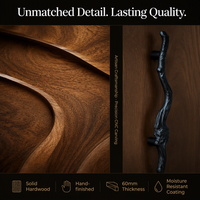 Modern Solid Wood Door Sculptural Wave Design Honey Brown Matte Black Handle Flush Interior B2B Wholesale Factory Price