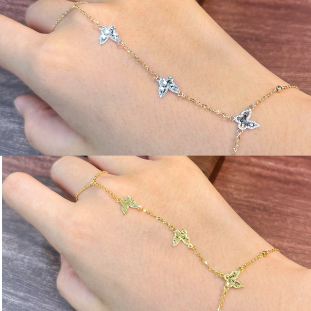 Luxury 18K Solid Gold Butterfly Hand Harness AU750 Two-tone Slave Bracelet Finger Ring Bracelet for Women Wholesale 1.16g