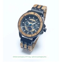 Reloj de madera de lujo Grabado Bisel giratorio Escala de tiempo Calendario Semana Fase lunar Pantalla 20mm Banda de madera Esfera de vidrio Ventana ODM