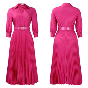 Nouvelle Robe Africaine Plissée Unie à Col Revers et Manches Longues Taille Haute pour Femme – Tendance Mode - Product Image 6