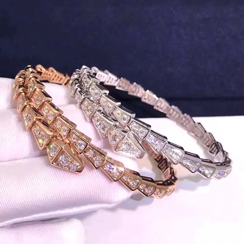 wholesale high quality famous luxury designer brand jewelry for woman stainless steel CZ Adjustable Snake Bracelet