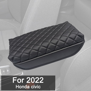 Funda de cuero para reposabrazos de consola central, caja de almacenamiento con diseño acolchado negro para Honda Civic 2022 - Product Image 1