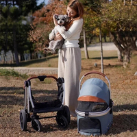 Poussette de voyage de luxe 3 en 1 pour deux animaux, pliable d'une seule main, en alliage d'aluminium aéronautique, capacité de charge de 30 kg, étanche et détachable