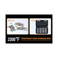 Boîte de rangement pour pièces de monnaie ignifuge, 36 capsules porte-pièces avec joint en mousse