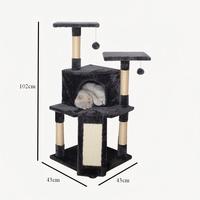 Arbre à chat avec rampe douce à marches basses de 102 cm, griffoir en sisal naturel, maisonnette douillette et large perchoir en peluche pour chats d'intérieur