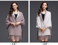 Poncho de luxe avec pompons, en mélange de laine d'hiver et de cachemire, châle double face chaud avec manches, style pashmina de marque