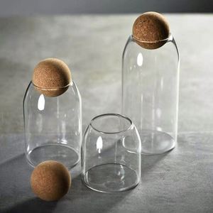 Bocal en verre borosilicate cylindrique de 500 ml et 800 ml, qualité alimentaire, avec couvercle en liège, pour l'organisation de la cuisine et du garde-manger - Product Image 2