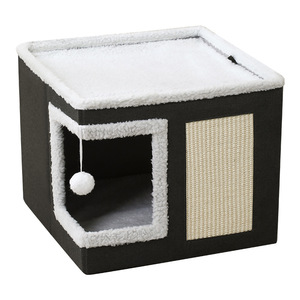 Lit <span class=keywords><strong>Cube</strong></span> <span class=keywords><strong>Chat</strong></span> Moderne Mignon avec Scratch Pad & Hideaway Tente Feutre Motif Couvert Cave Meubles pour Chats d'Intérieur - Product Image 1