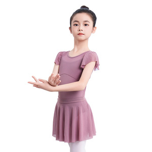 Justaucorps de ballet pour filles avec manches en tulle volantées, justaucorps de <span class=keywords><strong>danse</strong></span> et de gymnastique pour enfants, justaucorps de ballet à manches courtes, justaucorps d'entraînement de <span class=keywords><strong>danse</strong></span> - Product Image 6