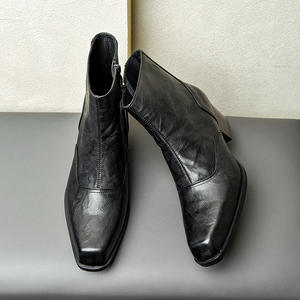 Botas de Tobillo con Tacón Alto de 5CM para Hombre, Estilo Británico 2026, Punta Cuadrada, Cuero Genuino, Cierre Lateral con Cremallera, Dropshipping - Product Image 1