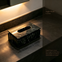 Boîte rectangulaire de luxe en marbre noir Nero Marquina avec couvercle à surface rainurée, distributeur moderne de mouchoirs en papier pour usage hospitalier