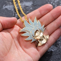 Hip Hop Dragon Ball Super Saiyan Sun Wukong Headphoto helado de pelo azul de dibujos animados japoneses oro Cubic Zircon colgante collar nuevo