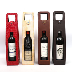Bolsa de Presente para Garrafa de Vinho Personalizada de Luxo Reutilizável com Alças em Couro PU Marrom - Product Image 1