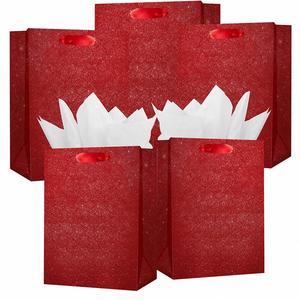 Embossed Ruby Glitter Christmas <b>Wed</b> Gift Wrap Bags with <b>Tissue</b> Holiday Birthday Party Gift Package Bag Thickened Kraft Paper Bag - Product Image 1