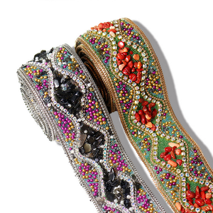 Sabuk Bohemian buatan tangan Diy renda Iron-on Rhinestones manik-manik etnik berlian pita batu permata Strip renda pemangkasan dengan halaman - Product Image 1