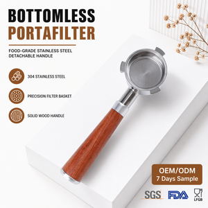 Porte-filtre sans fond OEM ODM 51 mm pour machine à expresso Delonghi EC680 <span class=keywords><strong>EC685</strong></span>, acier inoxydable, poignée en bois - Product Image 1