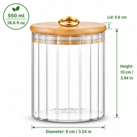 Pot de conservation en verre transparent avec couvercle en bambou et anneau doré, hermétique, pour le stockage de café, de thé et de fleurs dans la cuisine