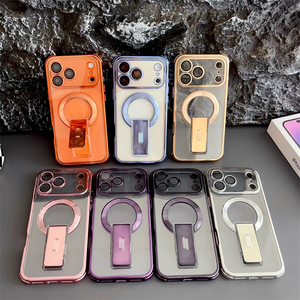 เคสใสเคลือบไฟฟ้า TPU สำหรับเลนส์กล้อง iPhone 16 15 14 Plus Pro, เคส iPhone 17 Pro Max พร้อมขาตั้ง - Product Image 1