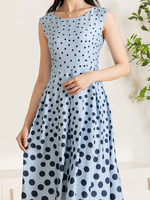 Robe midi élégante sans manches pour femmes, col rond, imprimé à pois de type X, coupe ajustée, robe d'été décontractée pour femmes