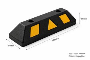 Cale de stationnement en caoutchouc robuste et droite de 500x150x100mm avec réflecteur pour voiture, camion, trottoir, garage et allée - Product Image 1