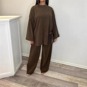 महिलाओं की लंबी आस्तीन शीर्ष और पैंट नई कॉर्डरॉय ठोस रंग दो-टुकड़ा - Product Image 1