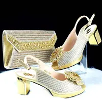 African Shoes and Bag Set Silver Color Elder Women Good Quality