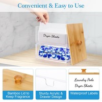 Support pour feuilles de séchage en acrylique avec couvercle en bambou, conteneur de rangement pour lessive multi-compartiments avec tiroir pour dosettes de lessive