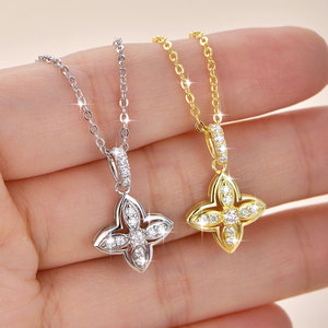 VVS1 <b>D</b> Color GRA Certified 0.25ct Moissanite Four Leaf Clover <b>Necklace</b> Flower Copper 14K Gold Filled heavy party wear jewellery - Product Image 4