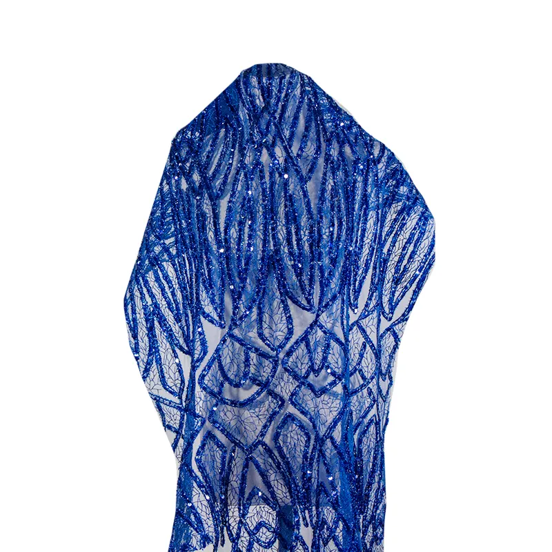 Paillettes Broderie tessuti a rete in pizzo da sposa blu con paillettes argento lucido per abito in stile europeo