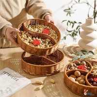 Panier de rangement compartimenté en rotin PP tressé, fait main, écologique, imperméable, de qualité alimentaire, pour snacks, fruits et pain, idéal pour les mariages
