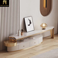 Meuble TV moderne de luxe en acier inoxydable Table basse de salon Table d'appoint en marbre Table d'appoint dorée ellipse pour meuble TV à domicile