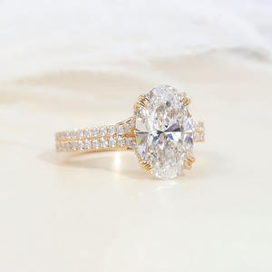 カスタムリアルソリッドゴールド10Kイエローゴールド4ctオーバルカットラボダイヤモンド婚約ダイヤモンドリング女性用ジュエリー結婚指輪 - Product Image 4