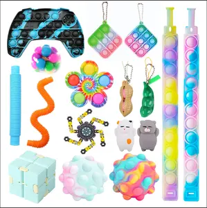 JYTZ0105 Mainan Sensor Fidget Gelembung Dorong Pop, Set Paket Mainan Sensorik Kayu Autistik untuk Anak-anak