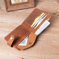 Dompet Pendek Kulit Asli Unisex NT008 Vintage Awet Tipis Sederhana Lapisan Pertama untuk Kaum Muda