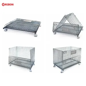 Industrie Ophangen Opslag Draad Manden Opvouwbare Stlage Kooi Gaas Container Pallet Box Opvouwbare Metalen Opslag Pallet