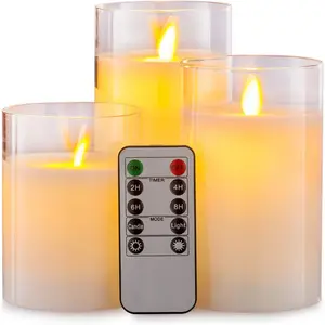 Wholesale Artificial flameless led candles flickering glass candle light with ten key remote