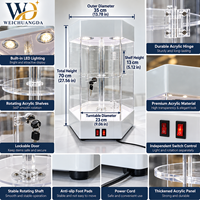 Vitrine rotative sur pied en acrylique transparent à deux niveaux avec éclairage LED pour cosmétiques, parfums, lunettes et modèles dentaires