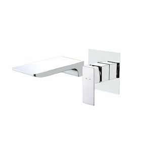 Robinet mélangeur mural carré gris bronze pour lavabo de salle de bain, corps en laiton, monocommande eau chaude et froide - Product Image 4