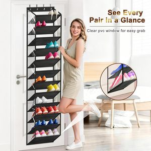 Over The Door <b>Shoe</b> Organizer 12 Tiers Black Hanging Rack For <b>Shoes</b> Closet Storage Behind Door Wall Mount <b>Hook</b> Type - Product Image 4